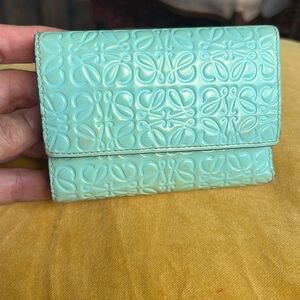 Loewe Embossed Anagram Compact Wallet Mint Green Boutique Clean Condition COA